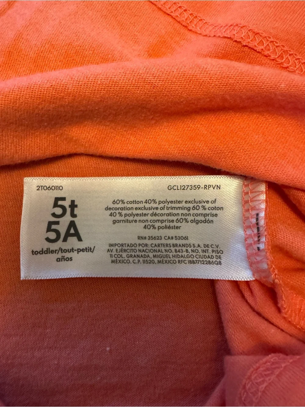 Carter's Coral Orange Submarine Graphic Tee Size 5T
